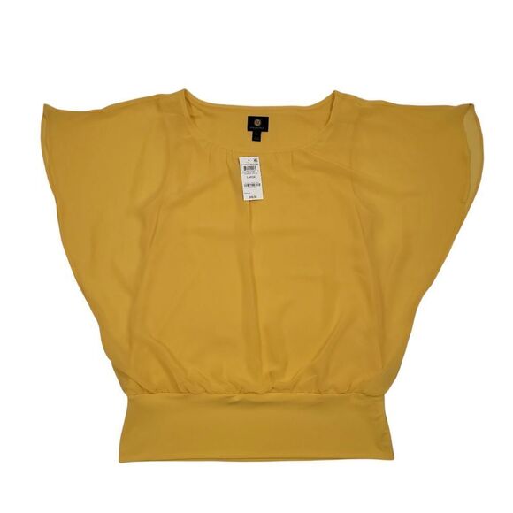 JM Collection Flutter-Sleeve Top Cornmeal Yellow S - Picture 2 of 3